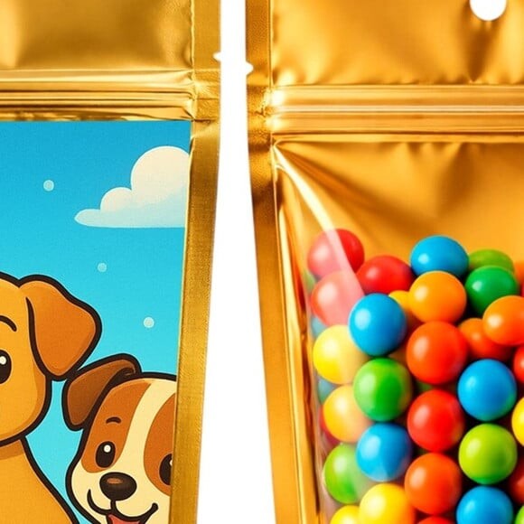 Saco Festa Metalizado Dourado 13x20 Cachorrinhos