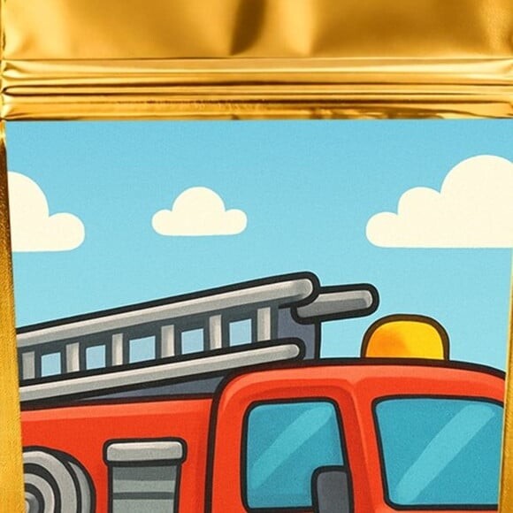 Saco Festa Metalizado Dourado 13x20 Caminhão de Bombeiro