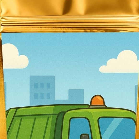 Saco Festa Metalizado Dourado 13x20 Caminhão de Lixo