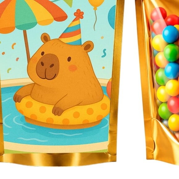 Saco Festa Metalizado Dourado 13x20 Capivara Pool Party