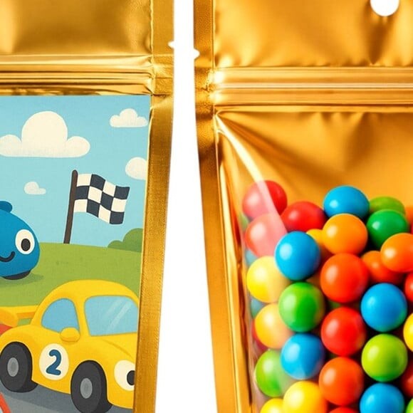 Saco Festa Metalizado Dourado 13x20 Carros de Corridas