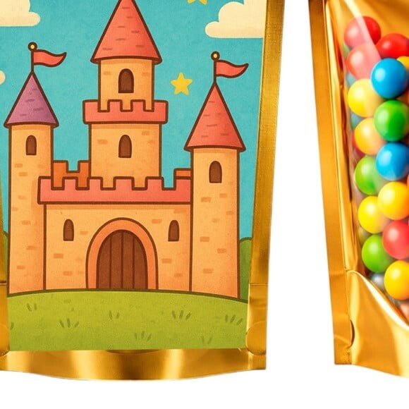 Saco Festa Metalizado Dourado 13x20 Castelo Encantado