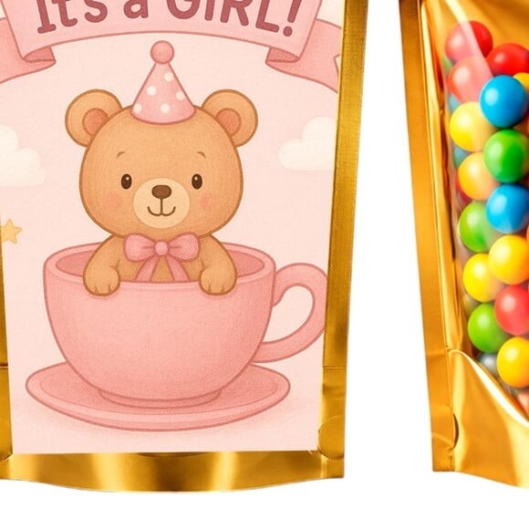 Saco Festa Metalizado Dourado 13x20 Chá de Bebê Menina