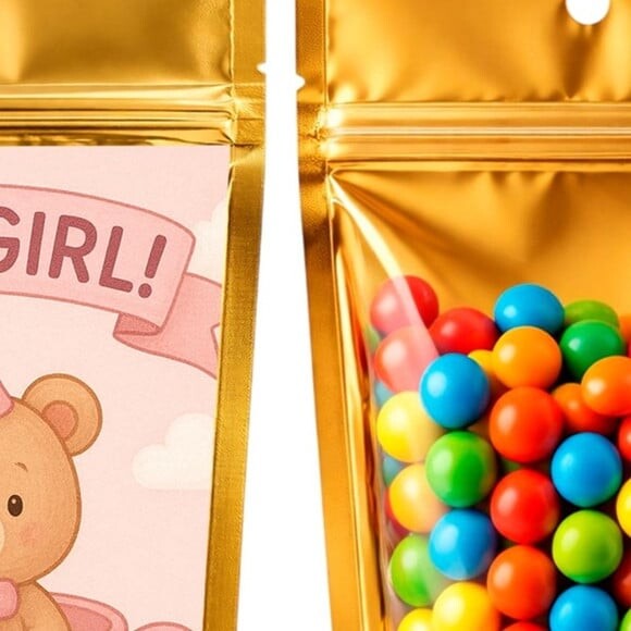 Saco Festa Metalizado Dourado 13x20 Chá de Bebê Menina