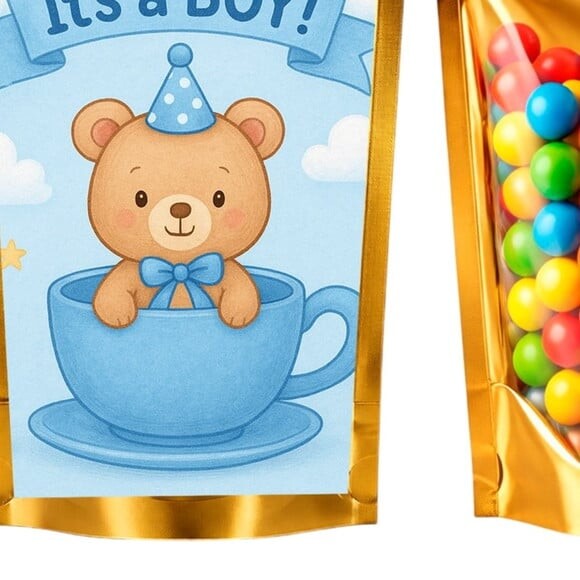 Saco Festa Metalizado Dourado 13x20 Chá de Bebê Menino