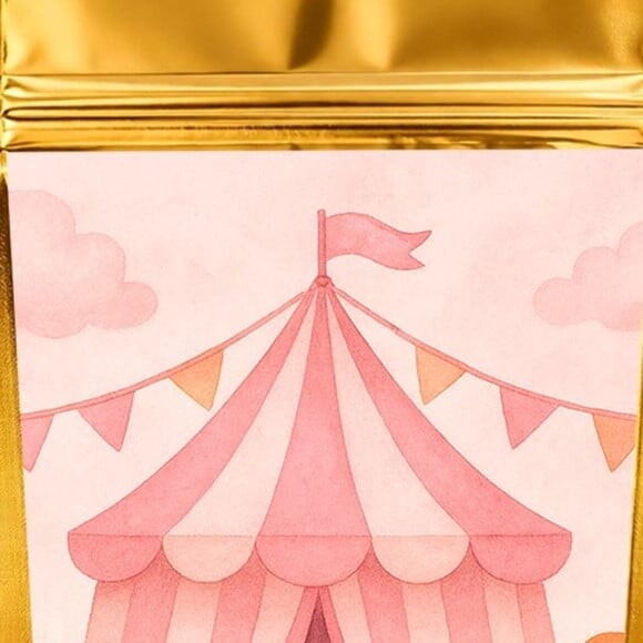 Saco Festa Metalizado Dourado 13x20 Circo Rosa Aquarela
