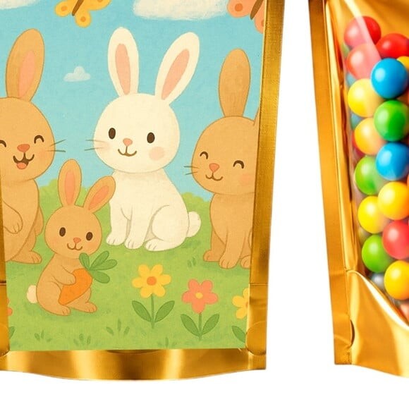 Saco Festa Metalizado Dourado 13x20 Coelhinhos