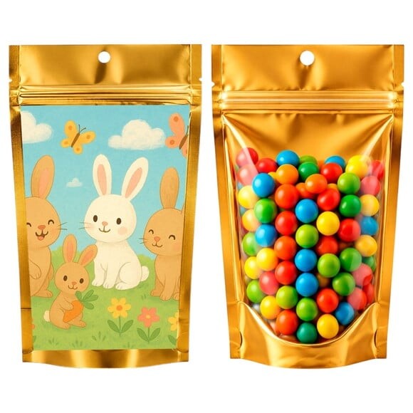 Saco Festa Metalizado Dourado 13x20 Coelhinhos