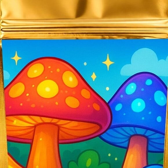 Saco Festa Metalizado Dourado 13x20 Cogumelos Mágicos