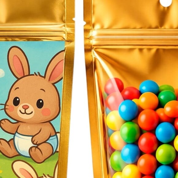 Saco Festa Metalizado Dourado 13x20 Coelhinhos Baby