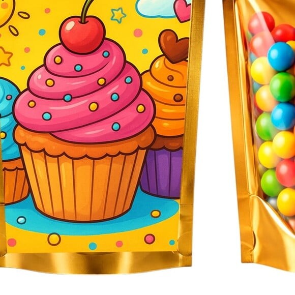 Saco Festa Metalizado Dourado 13x20 Cupcakes