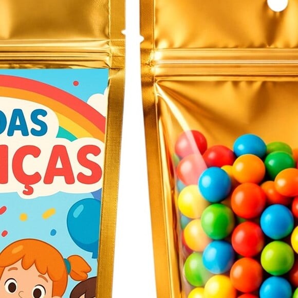 Saco Festa Metalizado Dourado 13x20 Dia das Crianças