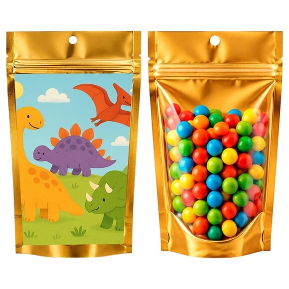 Saco Festa Metalizado Dourado 13x20 Dinossauros