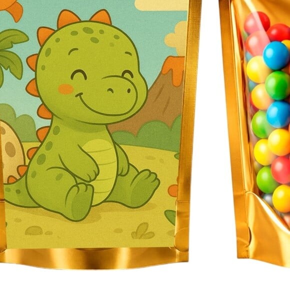 Saco Festa Metalizado Dourado 13x20 Dinossauro Baby