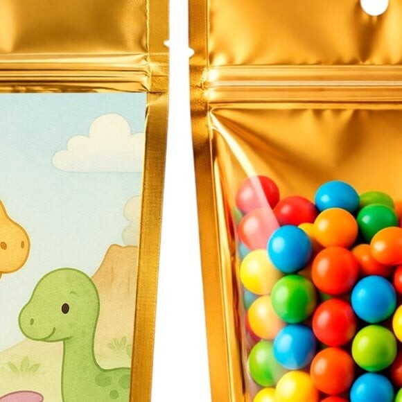 Saco Festa Metalizado Dourado 13x20 Dinossauros Baby