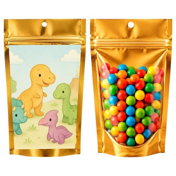 Saco Festa Metalizado Dourado 13x20 Dinossauros Baby