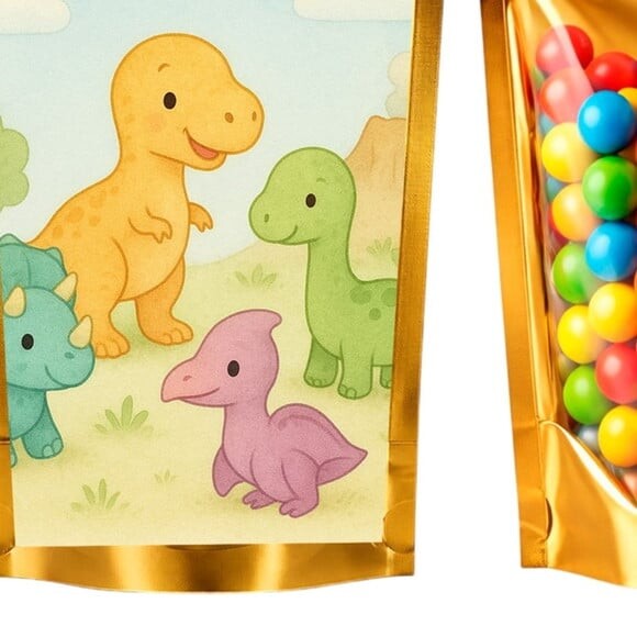 Saco Festa Metalizado Dourado 13x20 Dinossauros Baby