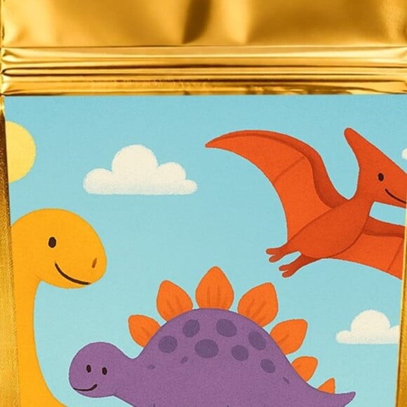 Saco Festa Metalizado Dourado 13x20 Dinossauros