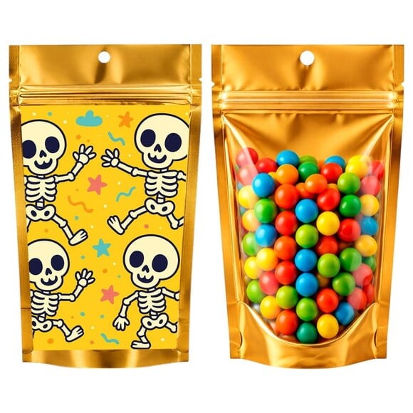 Saco Festa Metalizado Dourado 13x20 Esqueletinhos Kids