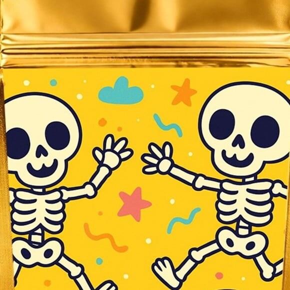 Saco Festa Metalizado Dourado 13x20 Esqueletinhos Kids