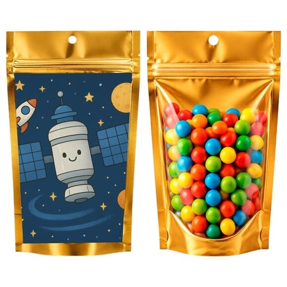 Saco Festa Metalizado Dourado 13x20 Estação Espacial