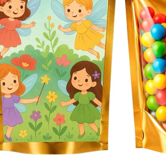 Saco Festa Metalizado Dourado 13x20 Fadas