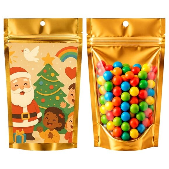 Saco Festa Metalizado Dourado 13x20 Feliz Natal