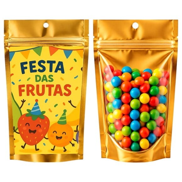 Saco Festa Metalizado Dourado 13x20 Festa das Frutas