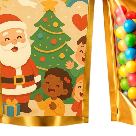 Saco Festa Metalizado Dourado 13x20 Feliz Natal