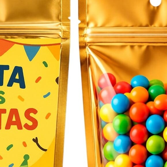 Saco Festa Metalizado Dourado 13x20 Festa das Frutas