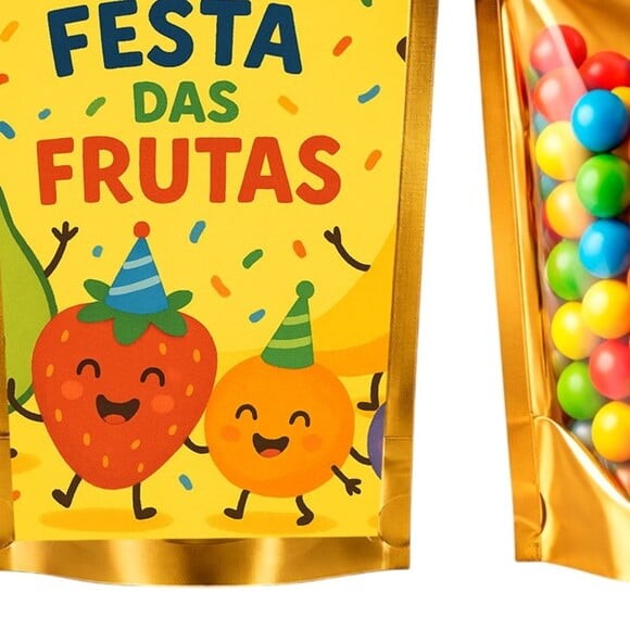 Saco Festa Metalizado Dourado 13x20 Festa das Frutas