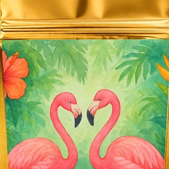Saco Festa Metalizado Dourado 13x20 Flamingo Aquarela