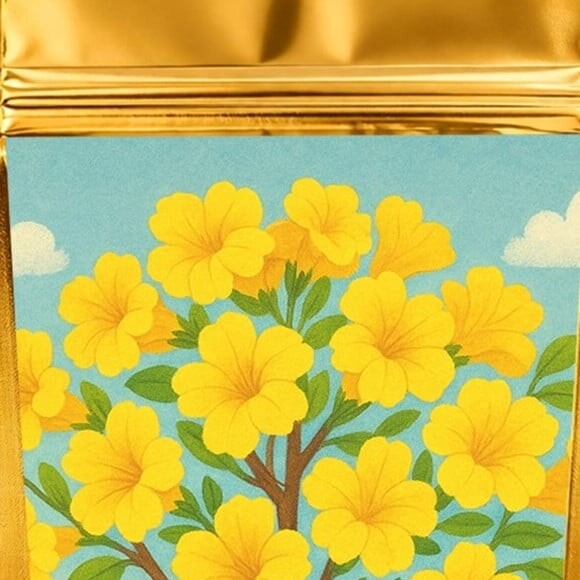 Saco Festa Metalizado Dourado 13x20 Flor de Ipê Amarela