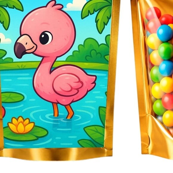 Saco Festa Metalizado Dourado 13x20 Flamingo Baby