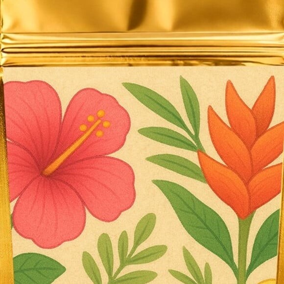 Saco Festa Metalizado Dourado 13x20 Flores Tropicais