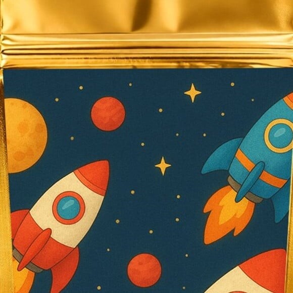Saco Festa Metalizado Dourado 13x20 Foguetes