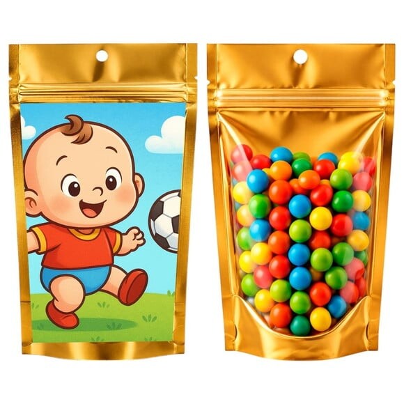 Saco Festa Metalizado Dourado 13x20 Futebol Baby