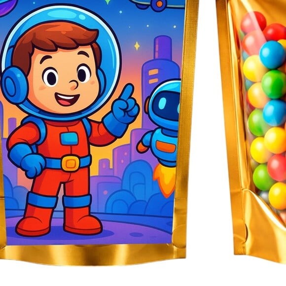 Saco Festa Metalizado Dourado 13x20 Futurismo Infantil