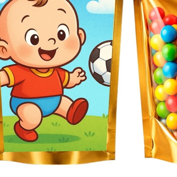 Saco Festa Metalizado Dourado 13x20 Futebol Baby