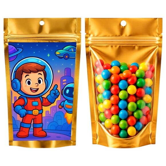 Saco Festa Metalizado Dourado 13x20 Futurismo Infantil