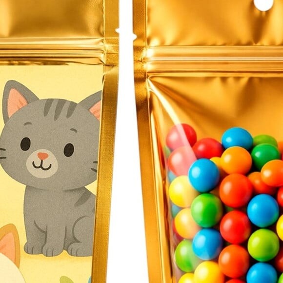 Saco Festa Metalizado Dourado 13x20 Gatinhos