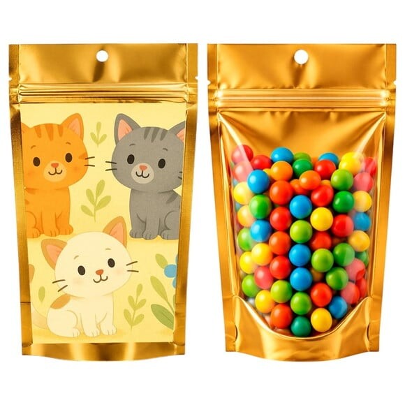 Saco Festa Metalizado Dourado 13x20 Gatinhos