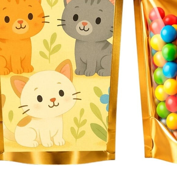 Saco Festa Metalizado Dourado 13x20 Gatinhos