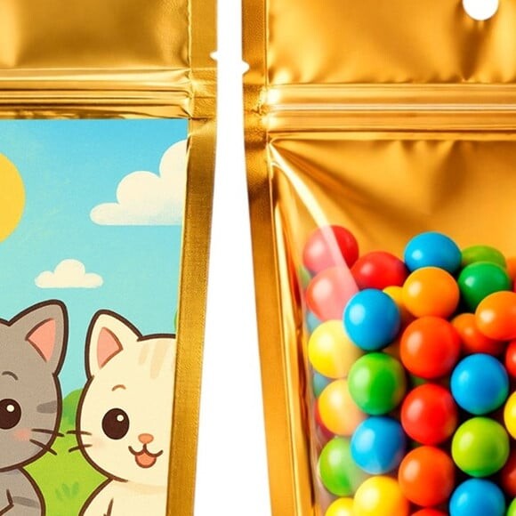 Saco Festa Metalizado Dourado 13x20 Gatinhos Baby
