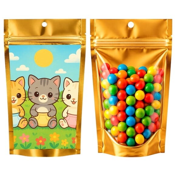Saco Festa Metalizado Dourado 13x20 Gatinhos Baby