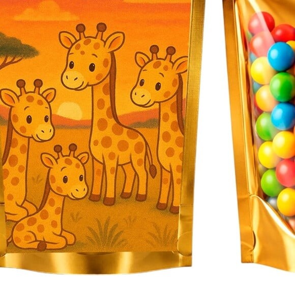 Saco Festa Metalizado Dourado 13x20 Girafinhas