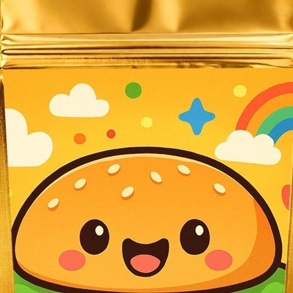 Saco Festa Metalizado Dourado 13x20 Hambúrguer Divertido