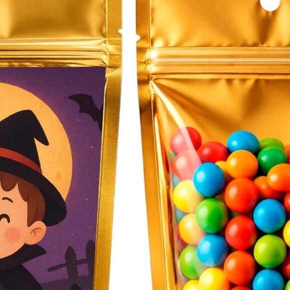 Saco Festa Metalizado Dourado 13x20 Halloween