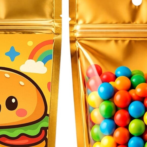 Saco Festa Metalizado Dourado 13x20 Hambúrguer Divertido