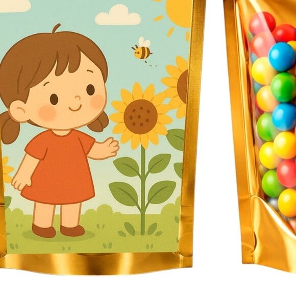 Saco Festa Metalizado Dourado 13x20 Jardim dos Girassóis